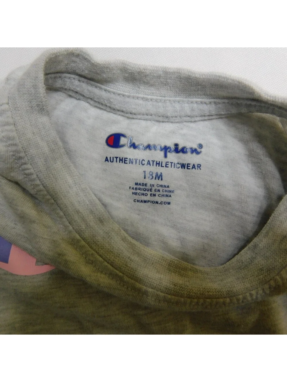 Champion Baby Girls 18M Gray Short Sleeve Shirt Pastel Rainbow Spellout Logo Tee